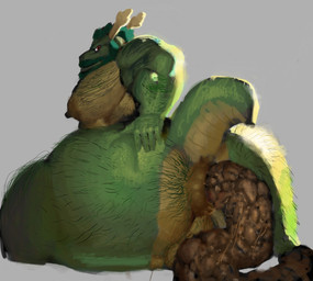 anthro butt excessive_feces feces hairy hyper hyper_feces male muscular muscular_anthro muscular_male pooping scatplay solo tail reikomatsu_(artist) dragon_ball mythology shenron dragon hybrid mythological_creature mythological_scalie scalie