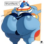 anthro big_butt blue_body bottomwear bulge bulge_from_behind butt butt_jiggle cellulite clothing describing_butt describing_size dialogue floppy_ears huge_butt hyper hyper_butt jiggling looking_back male markings motion_lines motion_onomatopoeia onomatopoeia overweight overweight_anthro overweight_male rear_view solo sound_effects spots spotted_body text thick_thighs torn_bottomwear torn_clothing toastyboi welcome_home barnaby_beagle beagle canid canine canis domestic_dog hunting_dog mammal scent_hound 1:1 absurd_res english_text hi_res