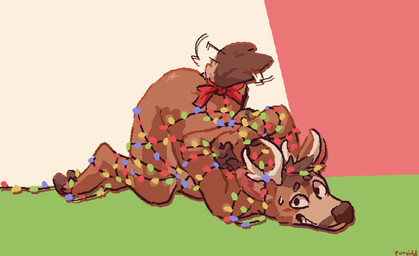 anthro antlers bdsm blush bondage bottomless bound brown_body butt christmas_decorations christmas_lights clothed clothing fur hair holidays horn looking_at_viewer male nervous nervous_smile nude simple_background smile solo string_light_bondage string_lights tail tail_motion tailwag furvidd christmas tyson_wildwood deer mammal new_world_deer reindeer 2021 digital_drawing_(artwork) digital_media_(artwork) hi_res