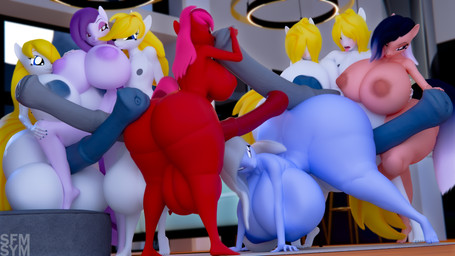 anthro balls big_breasts big_butt breasts butt erection female genitals group huge_breasts huge_butt intersex intersex/female intersex/male male male/female nipples nude penis smile symm friendship_is_magic hasbro my_little_pony 16:9 3d_(artwork) absurd_res digital_media_(artwork) hi_res widescreen