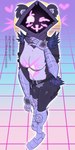 anthro armor big_breasts blush breasts clothing eye_scar facial_scar female fur hood hoodie looking_at_viewer markings purple_body scar shadow_face smile solo thick_thighs topwear vaporwave keccubus epic_games fortnite raven_team_leader bear humanoid mammal 1:2 digital_media_(artwork) hi_res