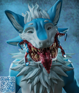 4_ears anthro bent_over blue_body blue_eyes bodily_fluids fangs front_view fur gaping_mouth hair happy inner_ear_fluff looking_at_viewer male mandibles mouth_shot multi_ear multicolored_body multicolored_fur narrowed_eyes nightmare_fuel nude open_mouth saliva saliva_on_tongue saliva_string sharp_teeth simple_background smile solo standing teeth tongue tongue_out tuft what_has_science_done white_body white_fur vogleinis avali avian 2025 3d_(artwork) absurd_res digital_media_(artwork) hi_res portrait signature
