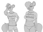 anthro bulge clothing duo female male shirt topwear underwear maxfloof max_(maxfloof) maxine_(maxfloof) hyena mammal 4:3 hi_res meme monochrome sibling_(lore) twins_(lore)