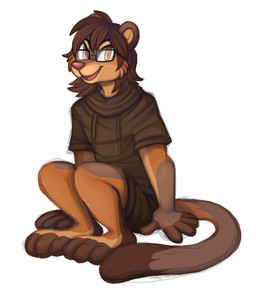 3_toes 5_fingers anthro biped black_eyebrows black_eyewear black_glasses bottomwear brown_bottomwear brown_clothing brown_eyes brown_hair brown_hoodie brown_pants brown_topwear clothed clothing curled_tail digitigrade eyebrows eyewear feet fingers glasses hair hands_on_ground happy hoodie humanoid_hands long_hair long_tail looking_at_viewer male messy_hair open_mouth open_smile pants pink_nose pink_tongue pupils round_ears short_sleeve_hoodie simple_background sitting slit_pupils small_ears smile snout solo tail tail_aside tail_on_ground toes tongue topwear wearing_glasses white_background white_sclera hachimakiyaki pla_(alottaplaplapla) mammal northern_olingo olingo procyonid 2026 colored_sketch digital_drawing_(artwork) digital_media_(artwork) guide_lines portrait shaded sketch