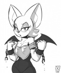 anthro breasts cleavage clothed clothing female membrane_(anatomy) membranous_wings solo wings saltcore sega sonic_the_hedgehog_(series) rouge_the_bat bat mammal 2016 monochrome