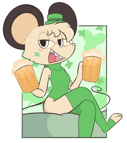 alcohol anthro beer beverage breasts clothing eyewear female glasses hat headgear headwear holidays legwear leotard small_breasts solo sweater thigh_highs top_hat topwear theartmanor st._patrick's_day molte mammal murid murine rodent hi_res
