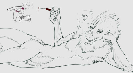 ambiguous_gender annoyed anthro blood blood_splatter blush bodily_fluids claws feathers fluffy fur mastectomy_scar nude open_mouth posing_for_picture posing_nude pubes scar simple_background skinny solo syringe tail teeth text conditional_dnp skooma_whore blitz_(skooma_whore) jericho_(skooma_whore) archosaur dinosaur dromaeosaurid feathered_dinosaur feathered_scalie prehistoric_species reptile saurischian scalie theropod utahraptor digital_media_(artwork) english_text hi_res nonbinary_(lore)