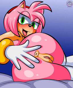 accessory anthro anus bed bed_covers bed_sheet bedding blush butt butt_focus clothing female fur furniture genitals gloves green_eyes hair hair_accessory handwear legwear looking_at_viewer looking_back looking_back_at_viewer lying nude on_back on_bed open_mouth pink_body pink_fur pink_hair solo spread_anus spreading stockings tongue tongue_out vulva white_clothing white_gloves white_handwear sirjzau sega sonic_the_hedgehog_(series) amy_rose eulipotyphlan hedgehog mammal absurd_res hi_res