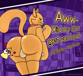 anthro backsack balls bent_over big_butt biped blush blush_lines butt butt_focus butt_poke cat_tail countershading dialogue ellipsis eyelashes femboy fur genitals half-closed_eyes heart_eyes heart_symbol looking_at_viewer looking_back male mostly_nude mostly_nude_male multicolored_body narrowed_eyes necktie orange_body orange_countershading orange_fur pattern_background pawpads plushie pointy_ears poking purple_background rear_view red_necktie simple_background solo tail teasing teasing_viewer text tilde_after_text two_tone_body whiskers wide_hips mediumaxolotl lovedoll_toy_factory bratti_(gremlingrounded) cursor_(gremlingrounded) animate_inanimate felid feline living_plushie mammal 2026 absurd_res artist_name colored digital_drawing_(artwork) digital_media_(artwork) english_text hi_res shaded