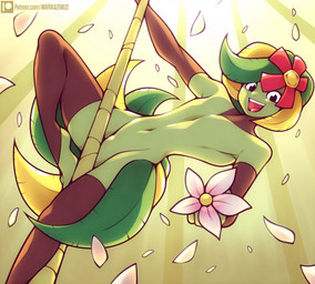 abstract_background accessory armwear backlighting bamboo bamboo_structure barefoot barely_visible_genitalia barely_visible_penis biped black_eyes clothing elbow_gloves eyeliner featureless_chest feet femboy fingerless_gloves flower flower_(anatomy) flower_in_hair genitals gloves green_body hair hair_accessory handwear head_flower ineffective_clothing leaf leaf_hair leaf_skirt legwear light light_beam looking_at_viewer low-angle_view makeup male navel noseless penis penis_base petals plant plant_hair pseudo_hair skinny smile smiling_at_viewer solo stockings thick_thighs thigh_highs wide_hips marik_azemus34 nintendo pokemon bellossom elemental_creature flora_fauna generation_2_pokemon humanoid pokemon_(species) digital_drawing_(artwork) digital_media_(artwork) hi_res lighting