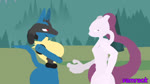 anthro big_breasts breasts crossed_arms female feral humor male outside punch shitpost thick_thighs vamrack nintendo pokemon generation_1_pokemon generation_4_pokemon humanoid legendary_pokemon lucario mewtwo pikachu pokemon_(species) 16:9 2d_animation animated meme motion_tweening short_playtime sound webm widescreen