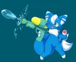 absurd_res ambiguous_gender anthro generation_6_pokemon hi_res japanese_meowstic male_(lore) meowstic nintendo one_eye_closed pokemon pokemon_(species) simple_background solo standing toy toy_gun water_gun