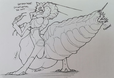 3_fingers abdomen_vore anal anal_vore antennae_(anatomy) arthropod_abdomen arthropod_abdomen_vore belly big_belly clenching_anus exoskeleton fingers male mandibles multiple_prey solo sting text unusual_vore vore 01phoenix01 men_in_black edgar_the_bug alien arthropod blattodean cockroach insect orthopterous_exomorphs english_text monochrome