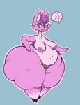 :3 anthro barely_visible_genitalia barely_visible_pussy belly big_belly big_butt biped black_hooves blue_background bottom_heavy breasts butt countershade_torso countershading emoticon female freckles front_view fur genitals hair hand_on_hip hooves huge_butt huge_thighs hyper hyper_butt hyper_thighs leg_markings markings medium_breasts navel nipples obese obese_anthro obese_female one_eye_closed open_:3 open_mouth open_smile outline overweight overweight_anthro overweight_female purple_body purple_fur purple_hair purple_nipples purple_speech_bubble pussy simple_background smile socks_(marking) solo speech_bubble standing thick_thighs unguligrade wide_hips wink pastelgeneticist villa_(roccorox) alien catrobis felid mammal 2018 digital_drawing_(artwork) digital_media_(artwork) full-length_portrait hi_res portrait