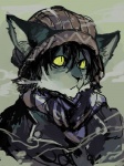 ambiguous_gender clothed clothing cold front_view furgonomics hat headgear headwear scarf solo yellow_eyes kiki-uma domestic_cat felid feline felis mammal 3:4 bust_portrait portrait sketch