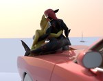 3d_(artwork) abel_(haolde) anthro beach blender_(artwork) breasts butt canid canine canis car digital_media_(artwork) duo female female/female fish haolde haolde_(character) hi_res hug mammal marine nude shark vehicle wolf