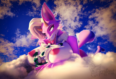 anthro areola ball ball_lick balls big_breasts breasts cloud duo female fur genitals horn humanoid_genitalia leg_grab licking macro male male/female nipples oral sex tail tongue hornyforest lia_(hornyforest) canid canine canis fox mammal wolf hi_res