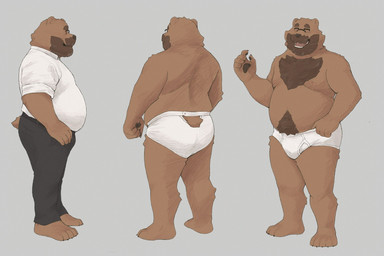 anthro beard belly body_hair briefs briefs_only bulge butt chest_hair clothed clothed_anthro clothed_male clothing facial_hair front_view fully_clothed fully_clothed_anthro fully_clothed_male male nipples overweight overweight_anthro overweight_male pubes rear_view smile solo tighty_whities topless underwear underwear_only white_briefs white_clothing white_underwear professor_fluff bear brown_bear grizzly_bear mammal ursine hi_res model_sheet