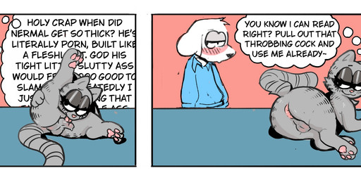 anthro anus balls bedroom_eyes blush butt duo femboy feral genitals male narrowed_eyes pawpads paws penis seductive tail text altcat garfield_(series) nermal_(garfield) domestic_cat felid feline felis mammal comic english_text hi_res