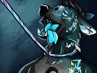 anthro asphyxiation bdsm blue_tongue breath breath_play collar electricity leash leash_pull leashed_collar lightning male panting piercing slip_leash solo tongue tongue_out hornedupbuck canid canine canis domestic_dog mammal 4:3