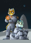 5_fingers anthro biped countershade_face countershading duo eyebrows fingers holding_object spacesuit tail saran_kit domestic_cat felid feline felis mammal hi_res