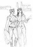 big_breasts breasts duo female ephorox felid lagomorph leporid mammal pantherine rabbit tiger comic hi_res monochrome