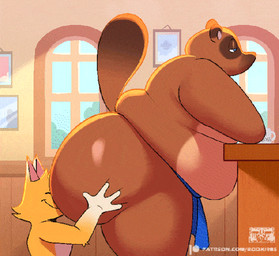 anal anthro anthro_on_anthro belly belly_overhang bent_over big_belly big_butt bottomwear bouncing_butt bubble_butt butt butt_grab butt_jiggle butt_sniffing clothed clothing coffee_mug desk duo eyes_closed face_in_ass fur furniture hand_on_butt huge_belly huge_butt huge_thighs inside jiggling loincloth loincloth_only love_handles male male/male musk narrowed_eyes obese obese_anthro obese_male oral overweight overweight_anthro overweight_male rimming sex side_view size_difference smile sniffing standing table text thick_thighs topless topless_anthro topless_male tuft el_booki animal_crossing nintendo crazy_redd tom_nook_(animal_crossing) canid canine fox mammal raccoon_dog tanuki 2026 2d_animation animated frame_by_frame loop url watermark