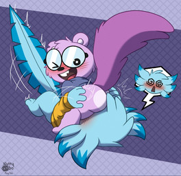 anthro blush bottomless butt clothed clothing duo eyewear facesitting fur glasses male male/male simple_background sitting sitting_on_another smile tail teeth toony wearing_glasses nutty_bo arty_(nutty_bo) amphibian aquatic axolotl mammal mole_salamander rodent salamander sciurid tree_squirrel hi_res