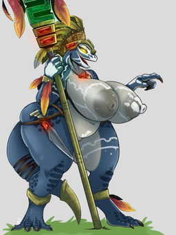 4_fingers anthro areola barely_visible_genitalia barely_visible_vulva big_areola big_breasts big_butt big_nipples bodypaint breasts butt dagger female fingers genitals grey_areola grey_background grey_nipples huge_breasts huge_butt hyper hyper_breasts melee_weapon navel nipples non-mammal_breasts non-mammal_nipples open_mouth open_smile simple_background smile solo vulva weapon yellow_eyes yellow_sclera karakylia warhammer_(franchise) warhammer_fantasy assquail lizard lizardman lizardman_(warhammer) reptile scalie skink_(warhammer_fantasy) 3:4 hi_res