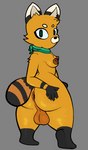 akai_(ninjin_clash_of_carrots) anthro anus areola balls big_balls breasts brown_anus brown_areola butt butt_grab canid canine chest_tuft ears_up feet fox fur genitals green_eyes gynomorph hand_on_butt intersex kerchief krisfe looking_at_viewer mammal multicolored_body multicolored_fur ninjin_clash_of_carrots orange_body orange_fur solo tail tuft white_body white_fur