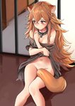 blush breasts collar covering female hair long_hair navel red_eyes sad sitting solo tail tail_between_legs duan_s the_rising_of_the_shield_hero raphtalia animal_humanoid humanoid mammal mammal_humanoid procyonid procyonid_humanoid raccoon_humanoid 2019 absurd_res hi_res