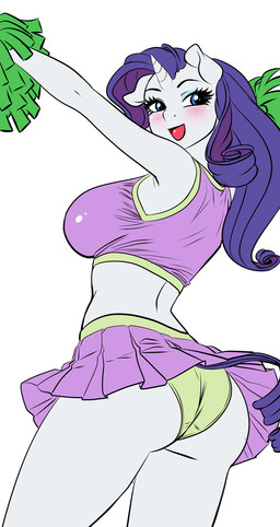 anthro big_breasts biped blue_eyes blush bottomwear breasts butt clothing eyelashes female female_anthro hair horn looking_back miniskirt panties pom_poms pupils purple_clothing purple_hair skirt smile solo tail underwear pia-sama friendship_is_magic hasbro my_little_pony mythology rarity_(mlp) equid equine mammal mythological_creature mythological_equine unicorn absurd_res hi_res