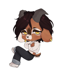 blush blush_lines bottomwear bridge_piercing brown_body brown_fur brown_hair chibi clothing crop_top crossed_arms crossed_legs ear_piercing eyebrows facial_piercing floppy_ears footwear fur gold_piercing hair horn long_sleeves nose_piercing pants piercing shirt shoes simple_background tail topwear white_background white_body white_clothing white_footwear white_fur white_shirt white_shoes white_topwear yellow_eyes unko mari_(maril33)_(gazelle) antelope bovid gazelle mammal absurd_res hi_res