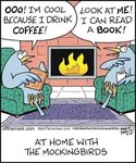 anthro beak book chair container cup detailed_background fire fireplace furniture holding_book holding_object humor inside sitting text yellow_beak mark_parisi off_the_mark avian bird mockingbird 5:6 comic compression_artifacts english_text url