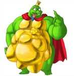 abdominal_bulge anthro belly big_belly bulge cape clothing crown fully_inside green_body headgear male male_pred male_prey musclegut muscular muscular_anthro muscular_male offscreen_character overweight overweight_anthro overweight_male pecs same_size_vore solo tongue tongue_out vore mc_morrales donkey_kong_(series) mario_bros nintendo bowser king_k._rool crocodile crocodilian reptile scalie