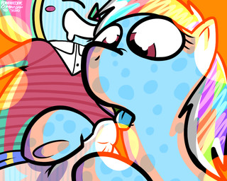 bestiality blush bodily_fluids clothing drooling duo erection eyelashes female feral genitals hair hooves humanoid_genitalia humanoid_on_feral humanoid_penis interspecies licking looking_at_genitalia looking_at_penis male male/female multicolored_hair open_mouth oral penis saliva sex tongue tongue_out onihidden friendship_is_magic hasbro my_little_pony rainbow_dash_(mlp) equid equine horse humanoid mammal pony 5:4 character_request