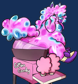 anthro belly big_belly big_butt butt candy cotton_candy cotton_candy_machine dessert female fluffy fluffy_hair food hair huge_belly huge_butt overweight overweight_anthro overweight_female slightly_chubby slightly_chubby_anthro slightly_chubby_female solo stuck tongue tongue_out awakecore canid food_creature living_candy mammal alpha_channel