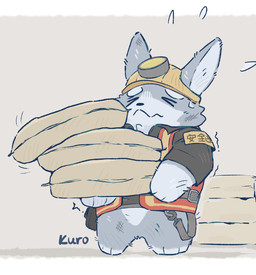 >_< ambiguous_gender anthro armor barefoot belt biped bodily_fluids border bruised bruised_ear bruised_head bruised_leg clothed clothed_anthro clothing countershade_face countershade_fur countershade_torso countershading ears_up eyebrows eyes_closed feet fluffy front_view fur gloves_(marking) grey_body grey_fur hard_hat headgear helmet holding_object markings medium_comic multicolored_body multicolored_fur paws pouch_(clothing) safety_vest shaking simple_background solo standing sweat sweatdrop sweatdrop_(iconography) tan_background text topwear tremble_lines trembling tuft two_tone_body two_tone_fur vest white_body white_border white_fur kuromonsart lagomorph leporid mammal rabbit 2025 artist_name chinese_text comic digital_drawing_(artwork) digital_media_(artwork) english_text full-length_portrait hi_res portrait shaded simple_shading translation_request