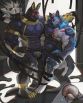 anthro anthro_on_anthro balls beard big_bulge big_claws black_body blue_hair bodily_fluids bulge claws cum duo eye_of_horus facial_hair feet fur genital_fluids genitals gold_body grey_body grey_fur hair humanoid_genitalia humanoid_penis hypnotic_eyes internal male male/male muscular muscular_male nipple_piercing nipples null_bulge oral oral_penetration pecs penetration penis piercing red_eyes red_hair ringed_eyes tentacle_in_mouth tentacle_penetration tentacles transformation vein veiny_penis white_body uriex egyptian_mythology middle_eastern_mythology mythology anubis canid canine canis deity dragon mammal mythological_creature mythological_scalie scalie wolf 2024 hi_res