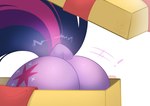 ass_up blush body_blush butt butt_blush butt_focus cutie_mark dock_(anatomy) female feral gift purple_body purple_tail raised_tail simple_background solo tail white_background rtootb friendship_is_magic hasbro my_little_pony twilight_sparkle_(mlp) equid equine horse mammal pony digital_media_(artwork) hi_res