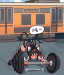 2_tails barbell black_bottomwear black_clothing black_hair black_legwear black_shorts black_tail black_thigh_highs bottomwear clothed clothing exercise female hair inner_ear_fluff legwear multi_tail red_clothing red_eyes shorts solo tail tan_body tan_skin thigh_highs train tuft vehicle weightlifting workout young mayo_(artist) asian_mythology east_asian_mythology japanese_mythology mihoyo mythology zenless_zone_zero nekomiya_mana animal_humanoid cat_humanoid felid felid_humanoid feline feline_humanoid humanoid mammal mammal_humanoid nekomata yokai absurd_res digital_media_(artwork) hi_res