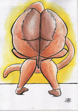 anthro big_butt butt butt_focus dark_body dark_skin female fur genitals orange_body orange_fur solo tail vulva pokuyuno239 praise_da_booty_(meme) monique_(pokuyuno239) haplorhine mammal monkey primate absurd_res hi_res meme painting_(artwork) traditional_media_(artwork) traditional_painting_(artwork) traditional_watercolor_(artwork) watercolor_(artwork)