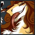 ambiguous_gender brown_hair fur hair half-closed_eyes looking_at_viewer narrowed_eyes open_mouth simple_background solo tongue tongue_out white_body white_fur yellow_body yellow_fur venvatio sergal 1:1 low_res