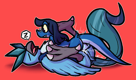 4_toes ambiguous_gender ambiguous_penetrated anthro anthro_on_feral anthro_penetrating anthro_penetrating_feral balls beak bestiality big_butt blue_balls blue_body blue_feathers blue_hair blush bodily_fluids butt claws cum cum_inside cum_splatter cute_fangs drooling duo eyewear fangs feathers feet feral feral_penetrated genital_fluids genitals glasses grey_beak grey_eyewear grey_glasses hair interspecies larger_anthro larger_male larger_penetrated male male/ambiguous male_penetrating male_penetrating_ambiguous penetration purple_eyes red_background saliva sex side_view simple_background size_difference sleeping smaller_ambiguous smaller_feral sound_effects speech_bubble teeth thrusting toe_claws toes vowelless vowelless_sound_effect white_claws winged_arms wings yellow_sclera zzz ultilix nintendo pokemon ulti_(ultilix) articuno avian generation_1_pokemon legendary_pokemon lizard pokemon_(species) reptile scalie 2026