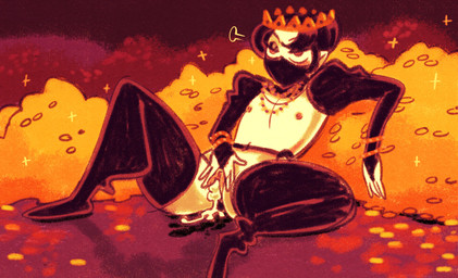 after_sex andromorph bedroom_eyes black_hair bodily_fluids bracelet clothing crown cum cum_drip cum_in_vagina cum_inside dripping garter_belt garter_straps genital_fluids genitals gold_(metal) gold_bracelet gold_jewelry gold_necklace hair half-closed_eyes headgear humanoid_genitalia humanoid_pointy_ears humanoid_vulva intersex jewelry legwear mask narrowed_eyes necklace pointy_ears seductive shirtless_sleeves stockings treasure_hoard vulva taylor_titmouse chique_(taylor_titmouse) elf nonbinary_(lore)