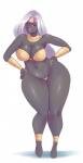 2015 alien alien_humanoid big_breasts black_body black_skin bra breasts cleavage clothed clothing curvy_figure duck_dodgers female grandfathered_content hair hi_res humanoid long_hair looking_at_viewer makeup martian navel not_furry panties queen_tyr'ahnee simple_background skimpy solo standing sundown_(artist) thick_thighs underwear voluptuous warner_brothers white_background white_hair wide_hips