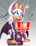 2016 airborne_object anthro bat big_breasts blue_eyes bodysuit breasts breathing_noises broken_zipper button_(fastener) button_pop censored censored_nipples clothing creative_censorship curvy_figure dialogue english_text exclamation_point female gasp hair mammal omegasunburst onomatopoeia open_mouth rouge_the_bat sega simple_background skinsuit solo sonic_the_hedgehog_(series) sound_effects surprise text tight_clothing unzipped_bodysuit voluptuous wardrobe_malfunction white_hair zipper zipper_bodysuit zipper_down zipper_pull_tab