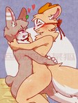 blush duo fur hair heart_symbol male male/male nude simple_background smile tail fox_san fabulous_beasts fenz_(studio) sibuxiang_the_deer_(fabulous_beasts) tuye_(fabulous_beasts) deer humanoid lagomorph leporid mammal rabbit 3:4 hi_res