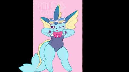 anthro barefoot belly blue_body bow_tie breasts clothing cute_fangs dancing eyewear eyewear_on_head fangs feet female goggles goggles_on_head looking_at_viewer music music_only one-piece_swimsuit open_mouth pawpads pink_background semi-anthro simple_background slightly_chubby smile solo sound_effects swimwear tail teeth sylvpak nintendo pokemon vocaloid zaako eeveelution generation_1_pokemon pokemon_(species) vaporeon 16:9 animated digital_media_(artwork) hi_res short_playtime sound video widescreen