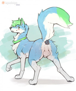 anal anal_penetration animal_genitalia anus backsack balls blue_body blue_fur blush butt buttplug buttplug_in_ass buttplug_insertion feral fully_sheathed fur genitals green_background green_body green_fur green_hair hair looking_at_viewer looking_back looking_back_at_viewer male male_penetrated multicolored_body multicolored_fur object_in_ass penetration perineum plug_(sex_toy) plug_insertion presenting presenting_hindquarters quadruped sex_toy sex_toy_in_ass sex_toy_insertion sheath sheathed_while_penetrated simple_background solo white_background white_balls white_body white_fur white_sheath imgonnaloveyou canid canine canis domestic_dog mammal 2022 digital_media_(artwork) hi_res